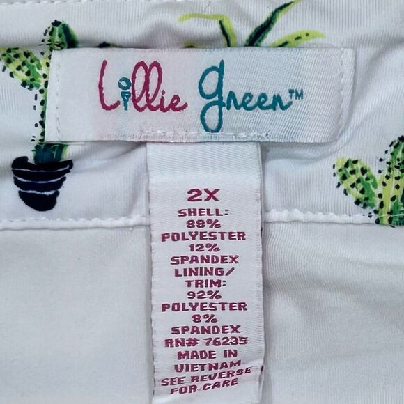 NWT Lillie Green Athletic Skort 2X White Plant Cactus Print Pull-on Tennis Golf - Picture 9 of 12